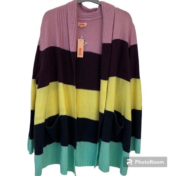 EVRI Knit Cardigan - Multi Stripe-Light‎ Purple Size 2X - Picture 2 of 11